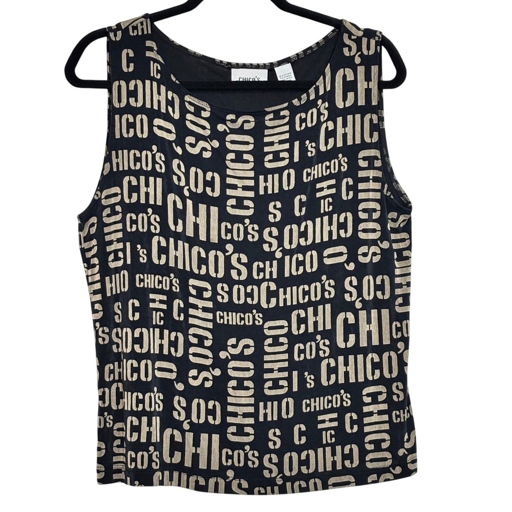 Chico's Travelers - Knit Top Women Size 3 / XL - Black Tan Logo Printโ